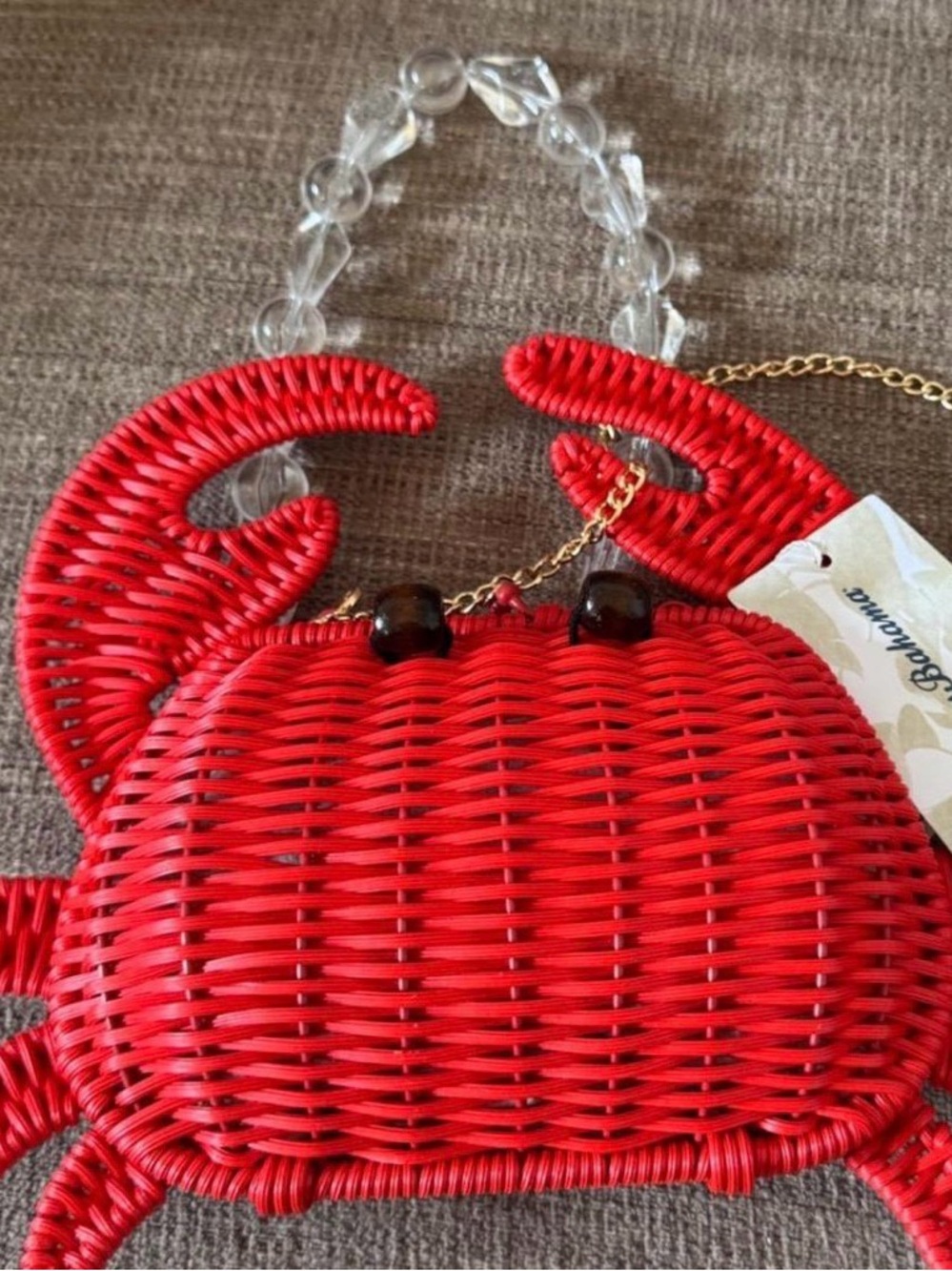TOMMY BAHAMA RED CRAB WICKER WOVEN HANDBAG w 2 STRAPS - VIRAL TIK TOK - Picture 5 of 5
